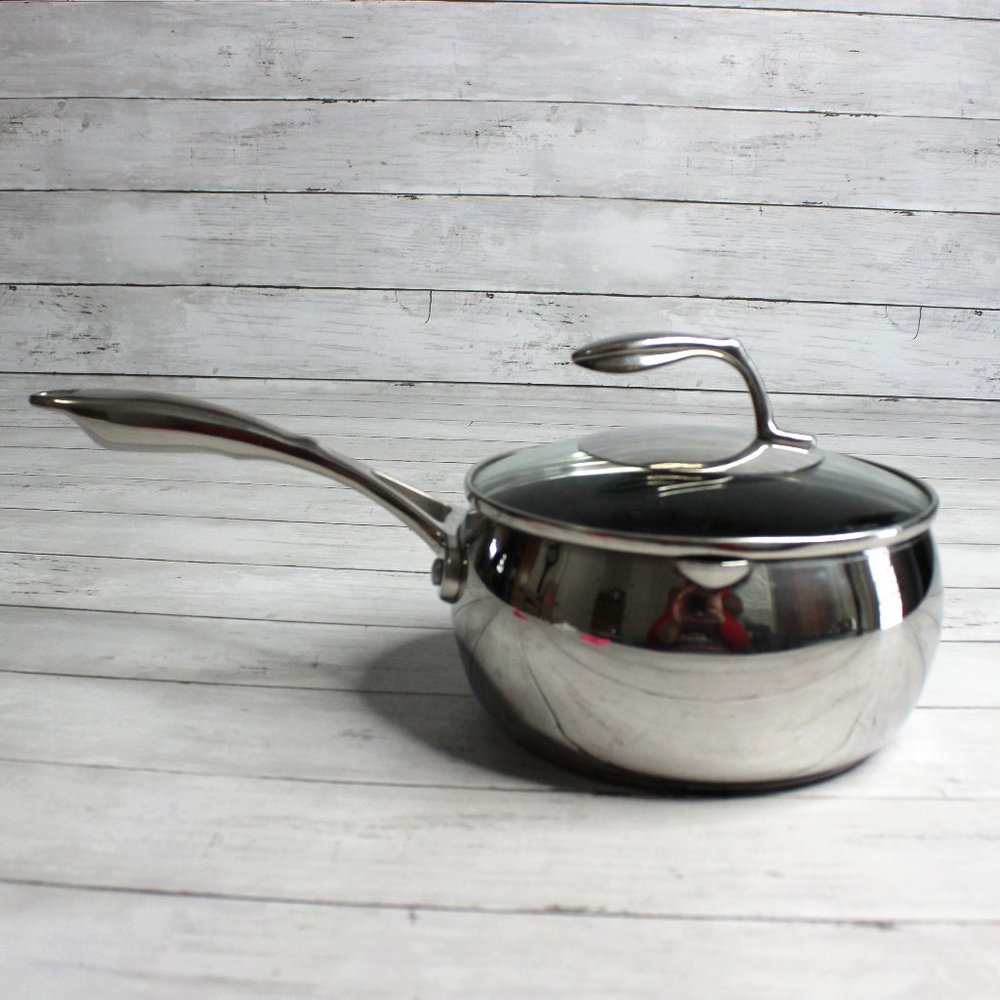 Tupperware Chef Series Non Stick 2.5 Qt Sauce Pan Stainless Steel Glass
